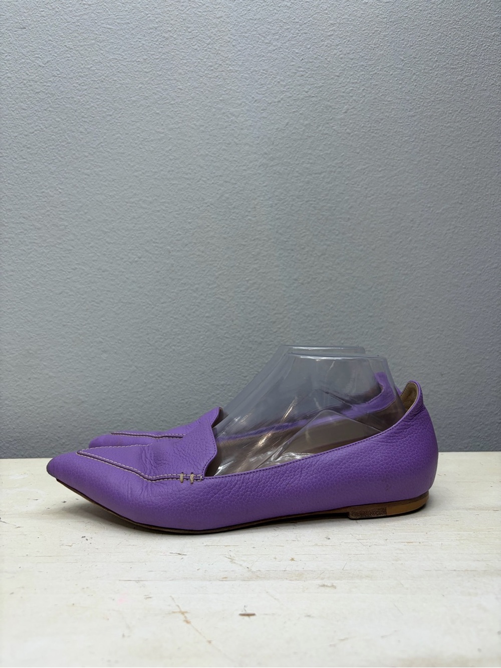 M. Gemi Purple Leather Pointed Loafers Size 39.5